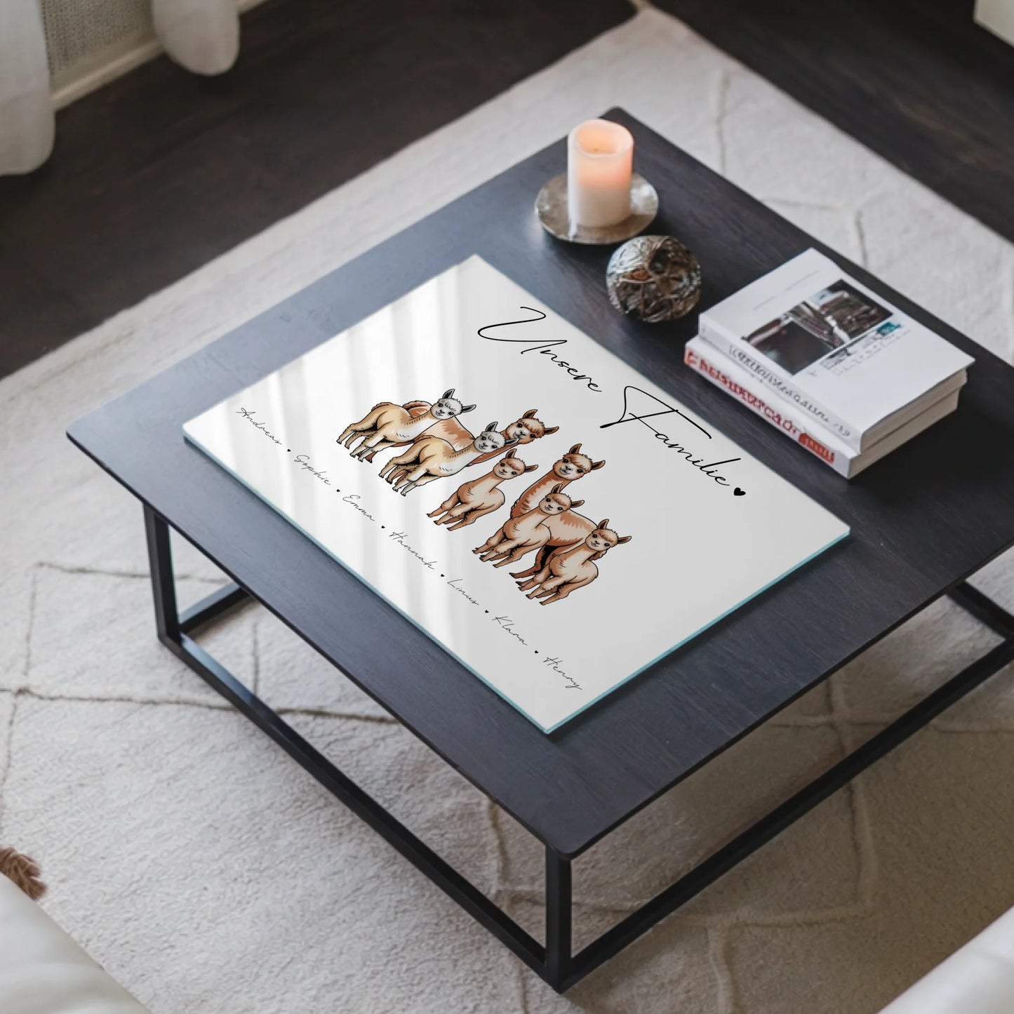 Acrylglasbild Personalisiert magnetisch Alpaka Familienporträt Geschenk für Papa Mama Oma Opa