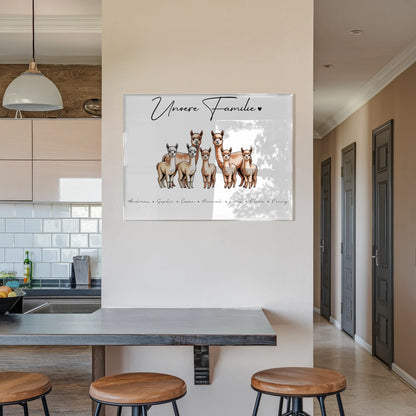 Acrylglasbild Personalisiert magnetisch Alpaka Familienporträt Geschenk für Papa Mama Oma Opa