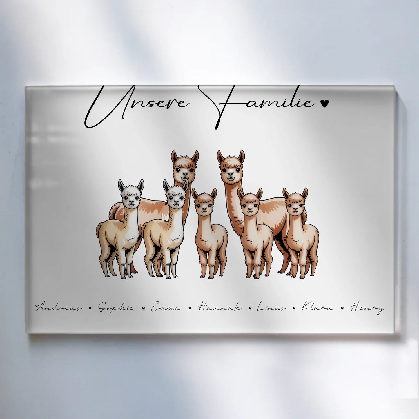 Acrylglasbild Personalisiert magnetisch Alpaka Familienporträt Geschenk für Papa Mama Oma Opa