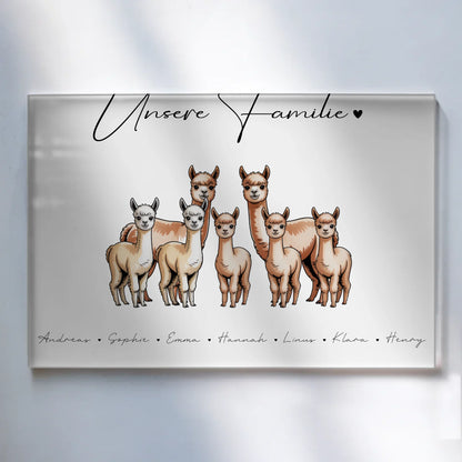 Acrylglasbild Personalisiert magnetisch Alpaka Familienporträt Geschenk für Papa Mama Oma Opa