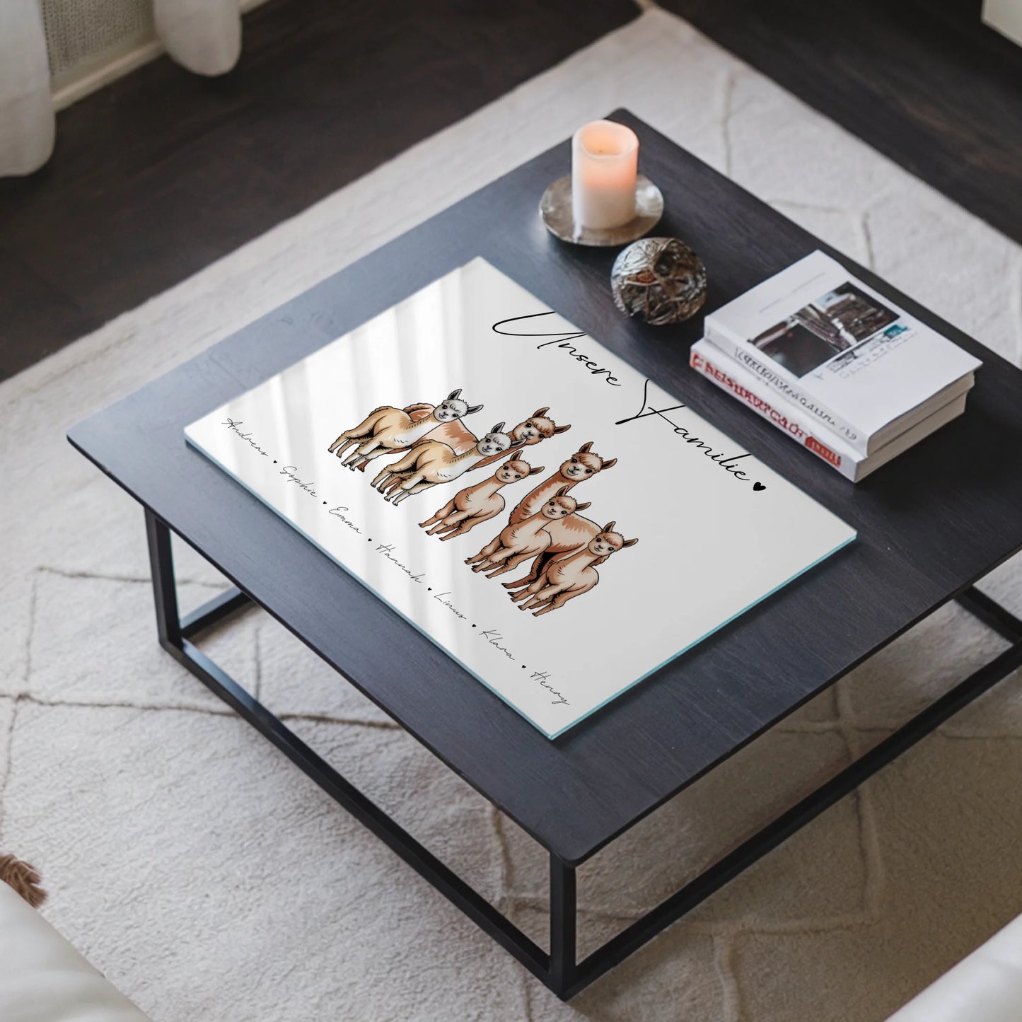 Acrylglasbild Personalisiert magnetisch Alpaka Familienporträt Geschenk für Papa Mama Oma Opa