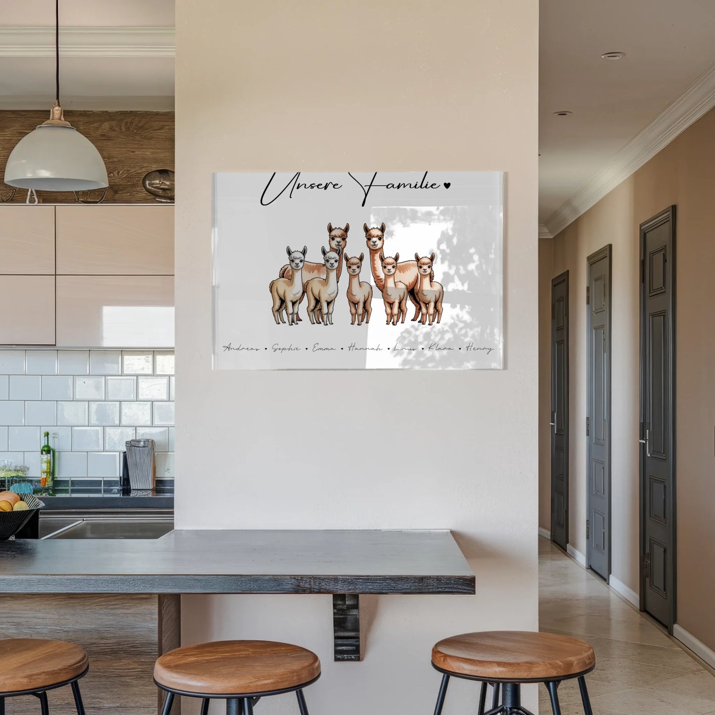 Acrylglasbild Personalisiert magnetisch Alpaka Familienporträt Geschenk für Papa Mama Oma Opa