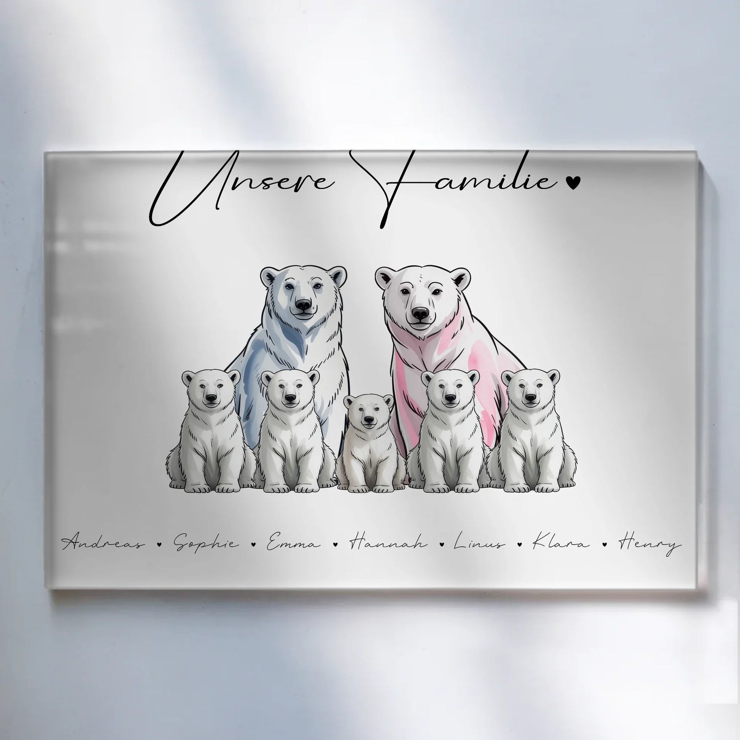 Acrylglas Wandbild Personalisiert magnetisch Eisbären Familienporträt Geschenk für Oma Opa Mama Papa