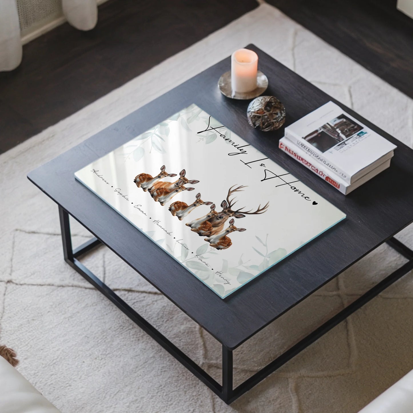Acrylglas Wandbild Personalisiert Reh Familienporträt Geschenk für Papa Mama Oma Opa