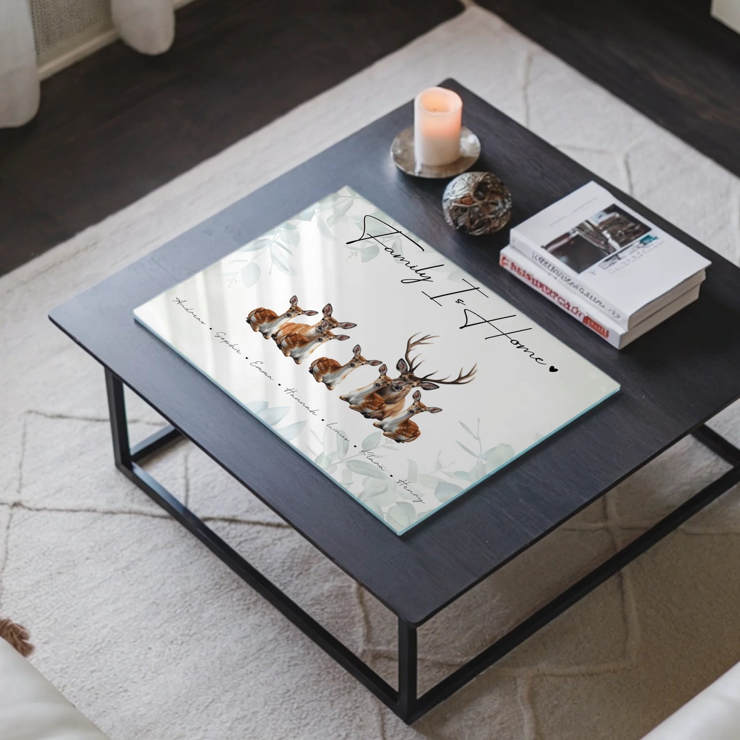 Acrylglas Wandbild Personalisiert Reh Familienporträt Geschenk für Papa Mama Oma Opa