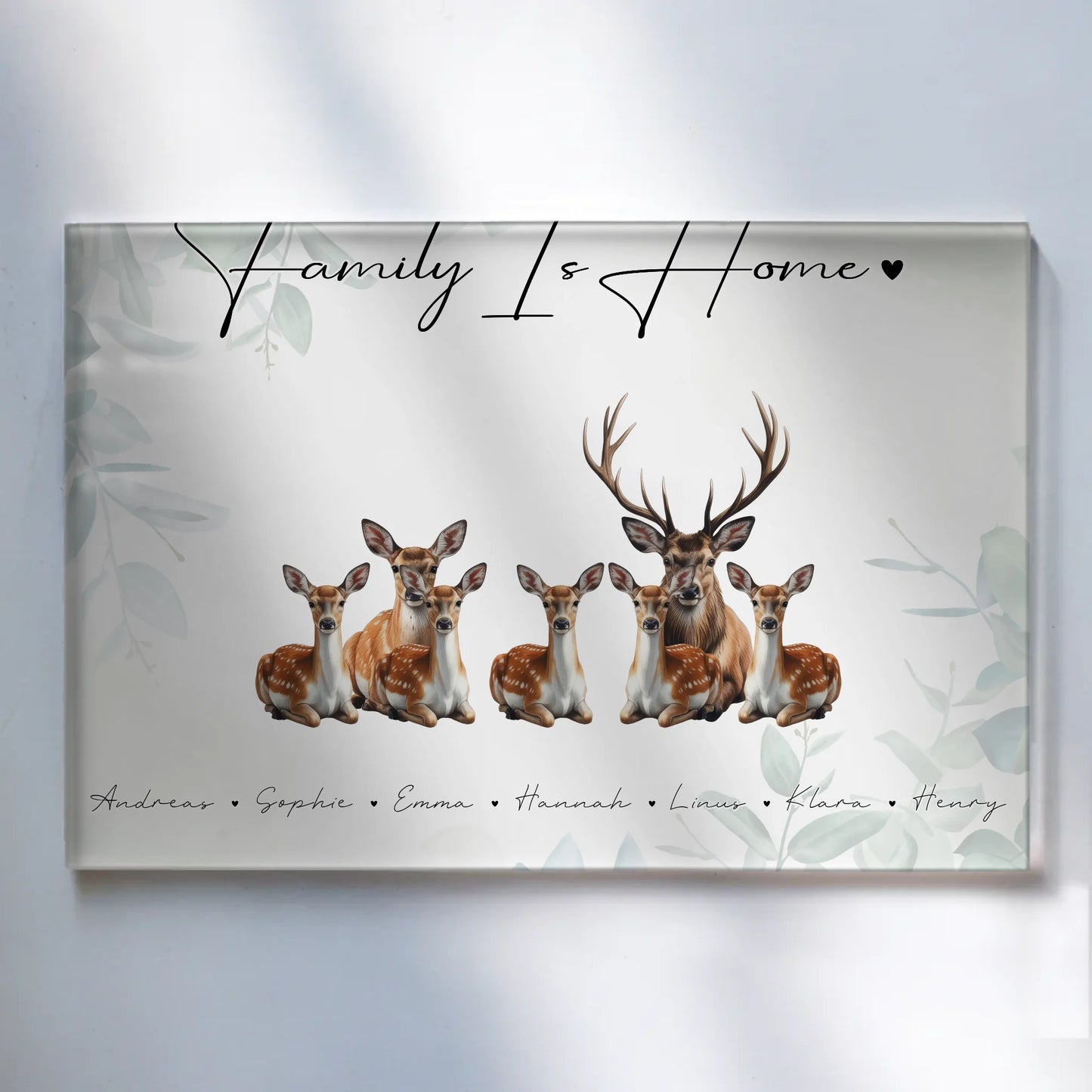 Acrylglas Wandbild Personalisiert Reh Familienporträt Geschenk für Papa Mama Oma Opa