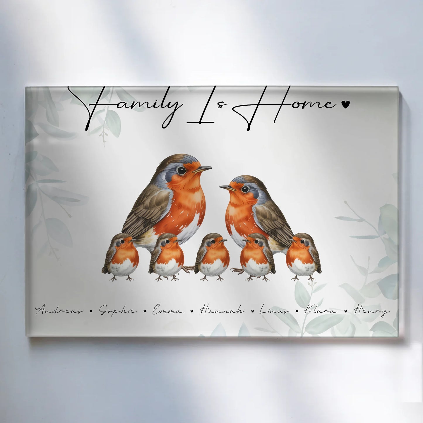 Personalisiertes Acrylglas Wandbild Rotkehlchen Familienporträt Geschenk für Mama Papa Oma Opa