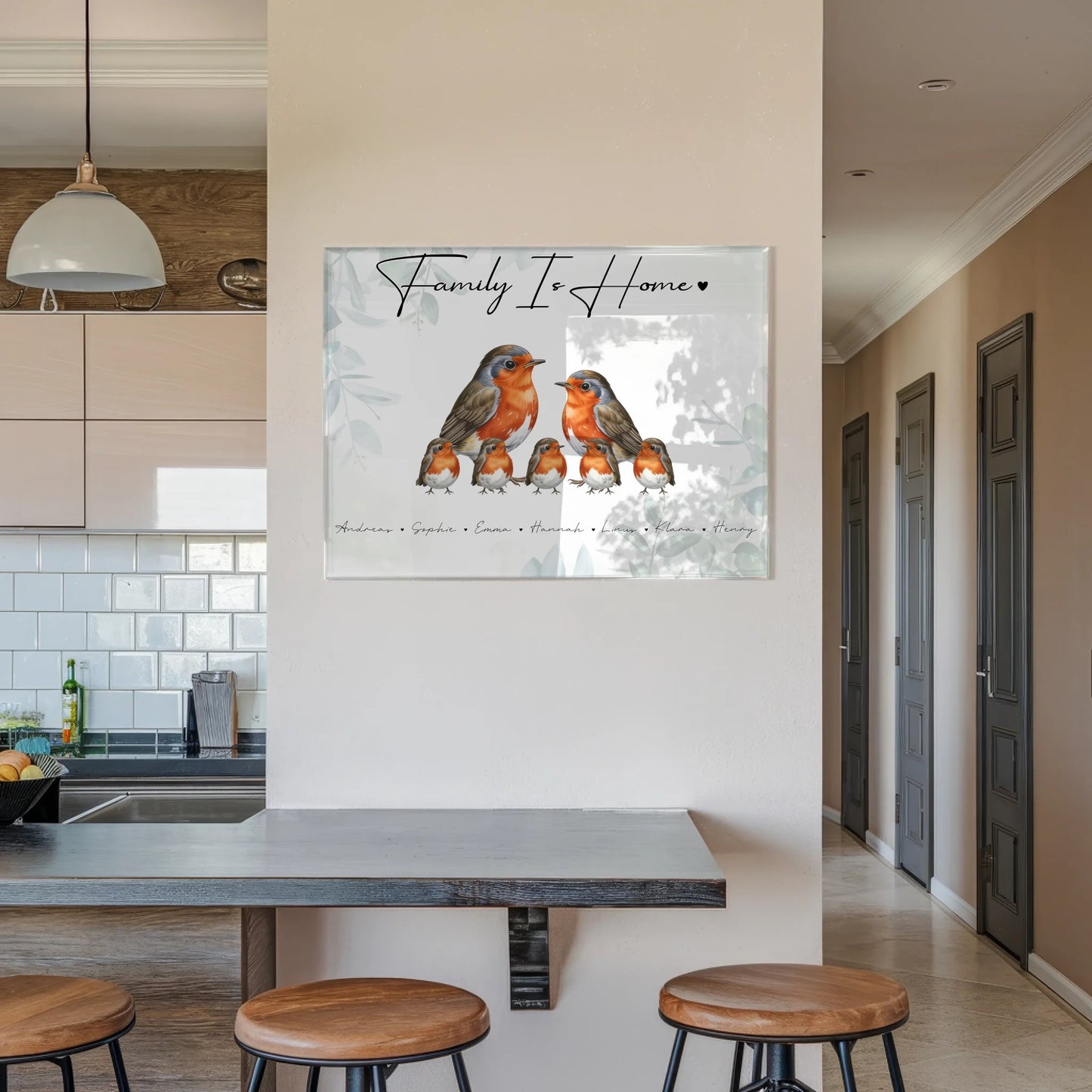 Personalisiertes Acrylglas Wandbild Rotkehlchen Familienporträt Geschenk für Mama Papa Oma Opa