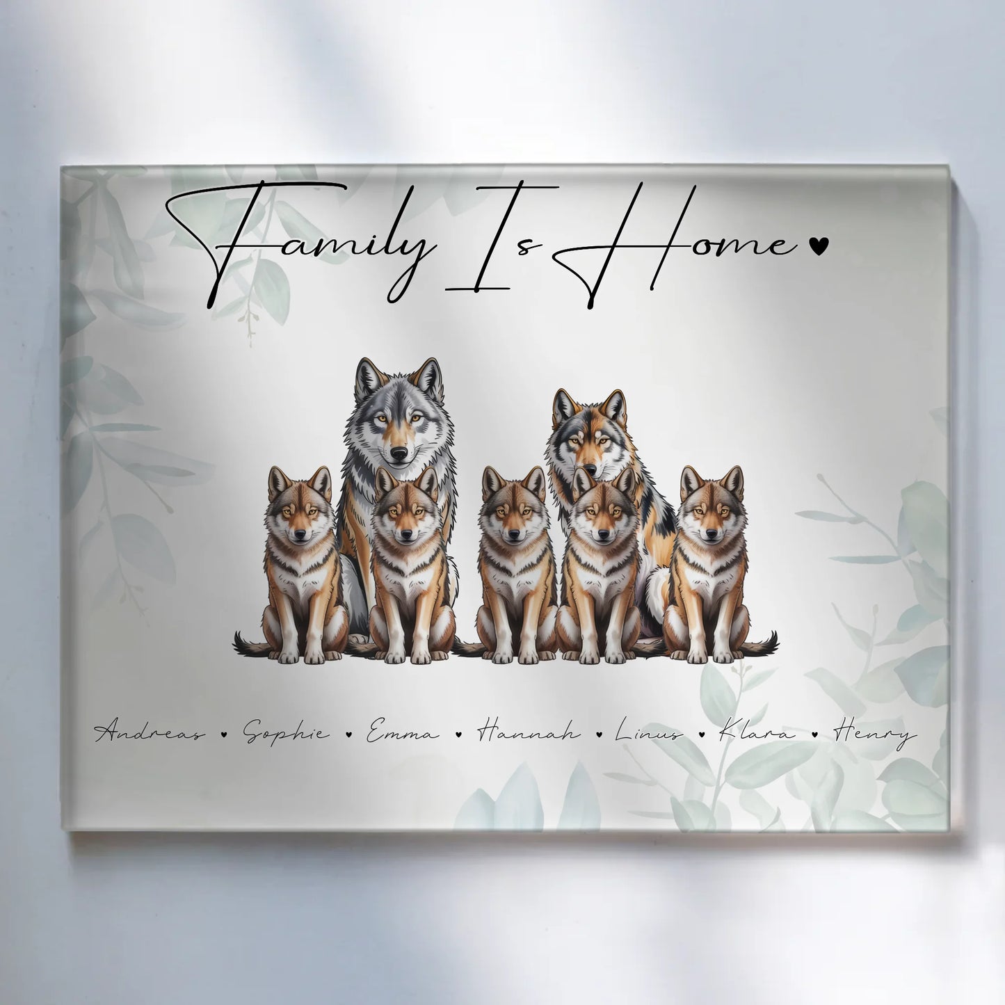 Personalisiertes Acrylglas Bild magnetisch Wolf Familienporträt Geschenk für Papa Mama Oma Opa