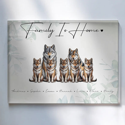 Personalisiertes Acrylglas Bild magnetisch Wolf Familienporträt Geschenk für Papa Mama Oma Opa
