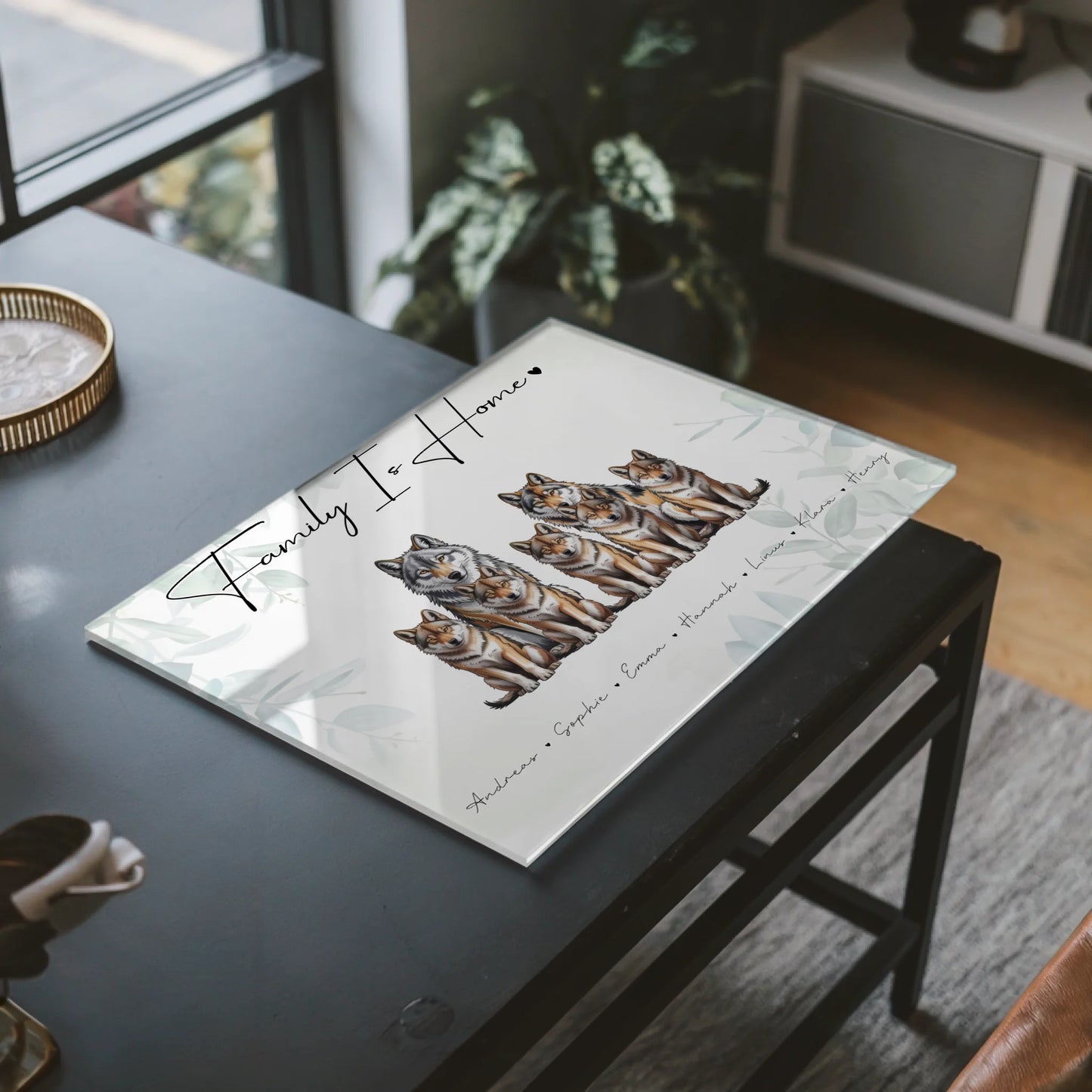Personalisiertes Acrylglas Bild magnetisch Wolf Familienporträt Geschenk für Papa Mama Oma Opa