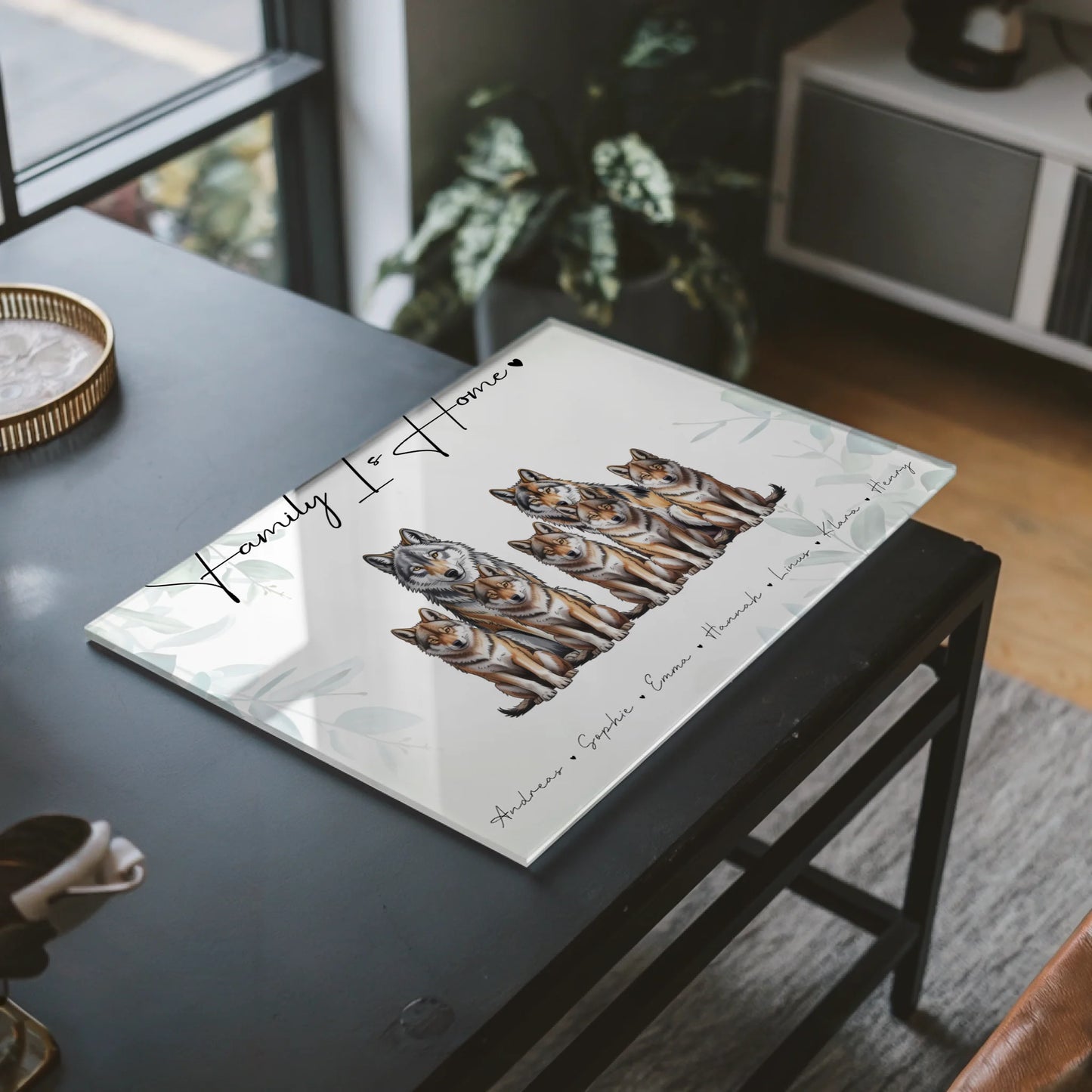 Personalisiertes Acrylglas Bild magnetisch Wolf Familienporträt Geschenk für Papa Mama Oma Opa