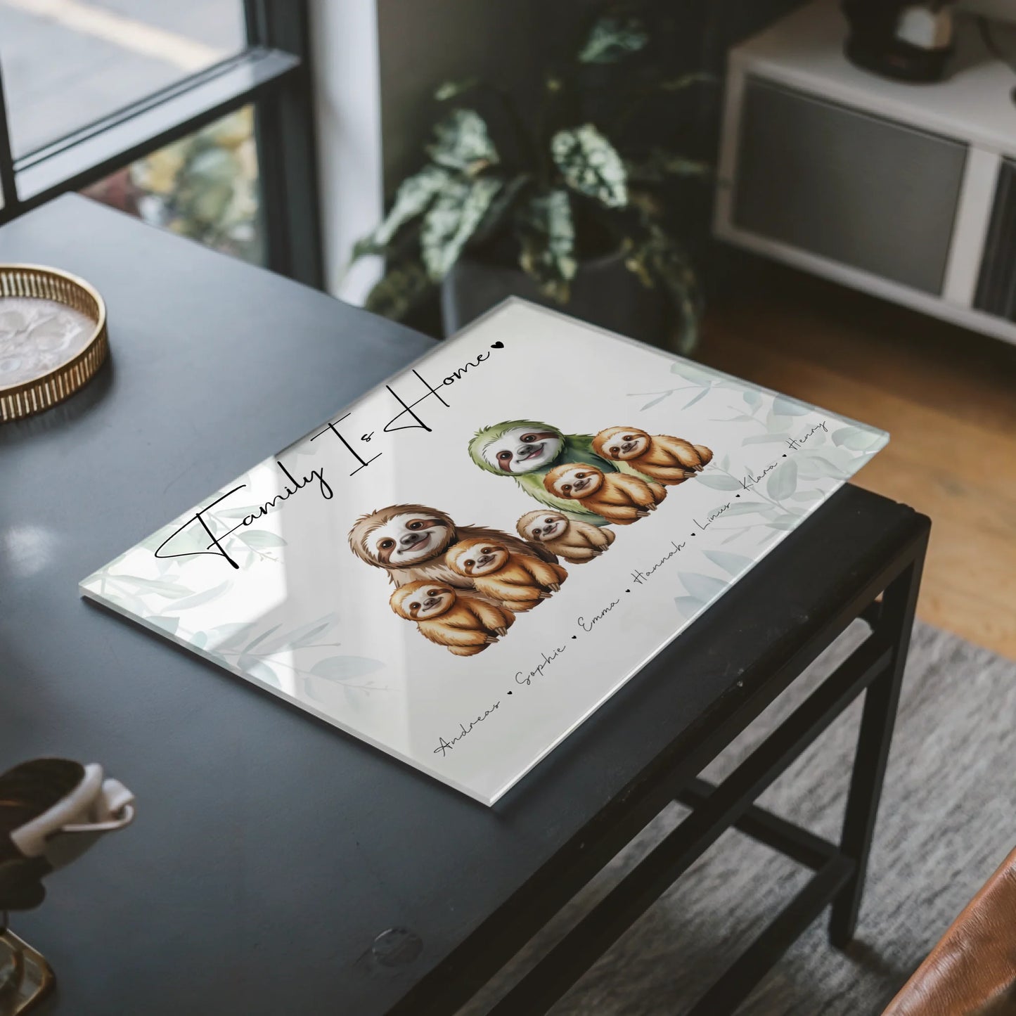 Acrylglasbild Personalisiert magnetisch Faultier Familienporträt Geschenk für Mama Papa Oma Opa