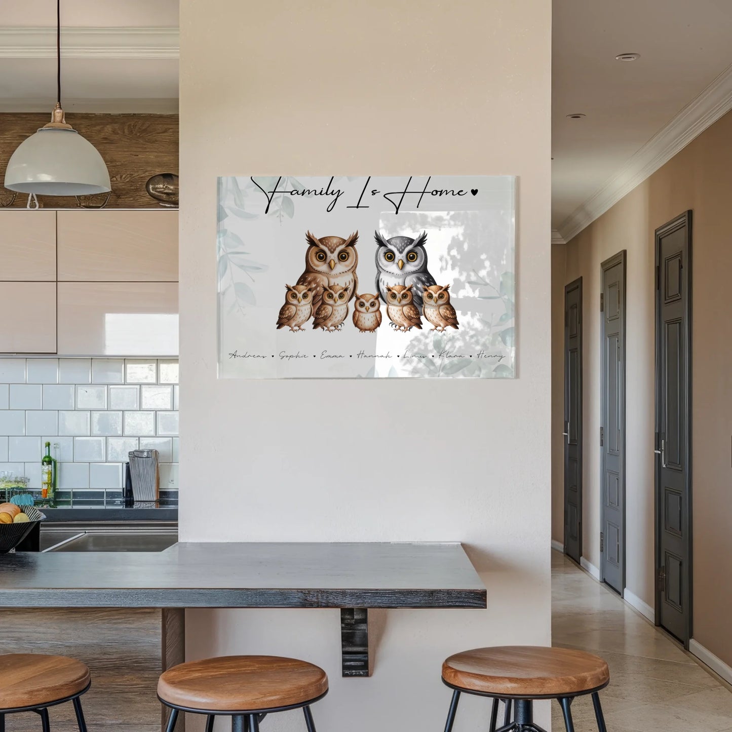 Acrylglas Wandbild Personalisiert magnetisch Eulen Familienporträt Geschenk für Papa Mama Oma Opa