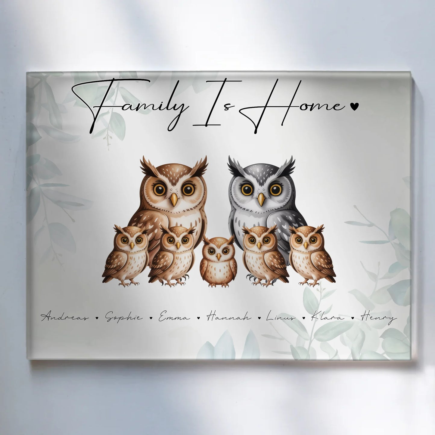 Acrylglas Wandbild Personalisiert magnetisch Eulen Familienporträt Geschenk für Papa Mama Oma Opa