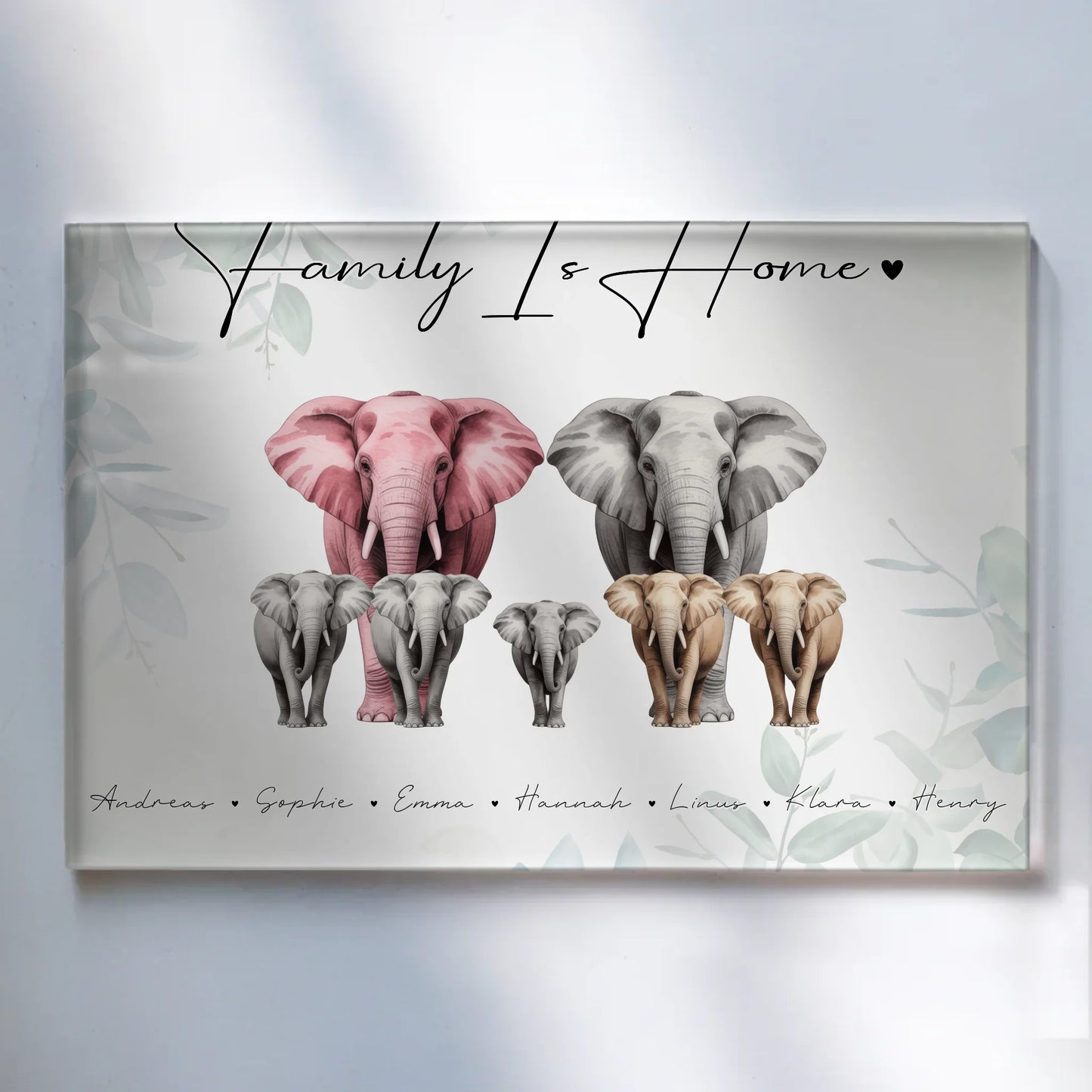 Personalisiertes Acrylglas Wandbild magnetisch Elefanten Familienporträt Geschenk für Mama Papa Oma Opa