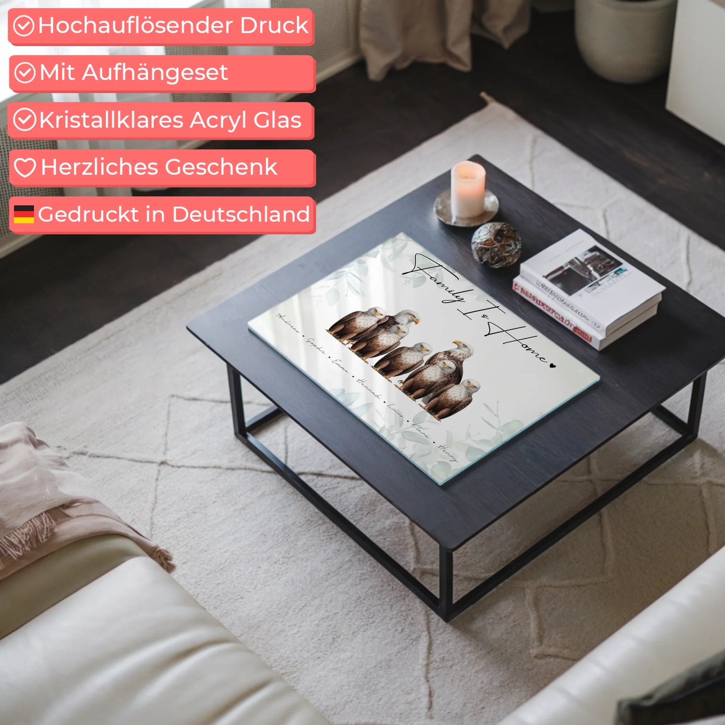 Personalisiertes Acrylglas Bild magnetisch Adler Familienporträt Geschenk für Papa Mama Oma Opa