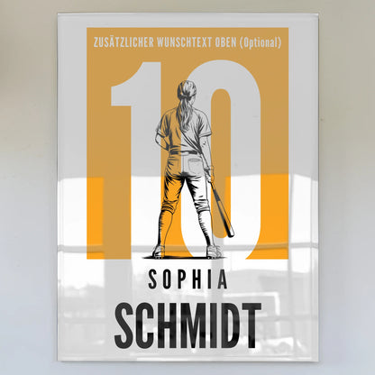 Acrylglas Wandbild Personalisiert magnetisch Baseball Baseballspielerin Geschenk für Tocher Freundin