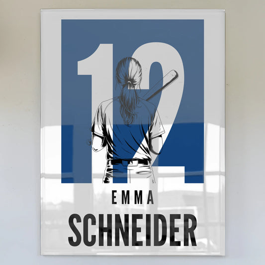 Personalisiertes Acrylglas Wandbild magnetisch Baseball Baseballspielerin Geschenk für Tochter