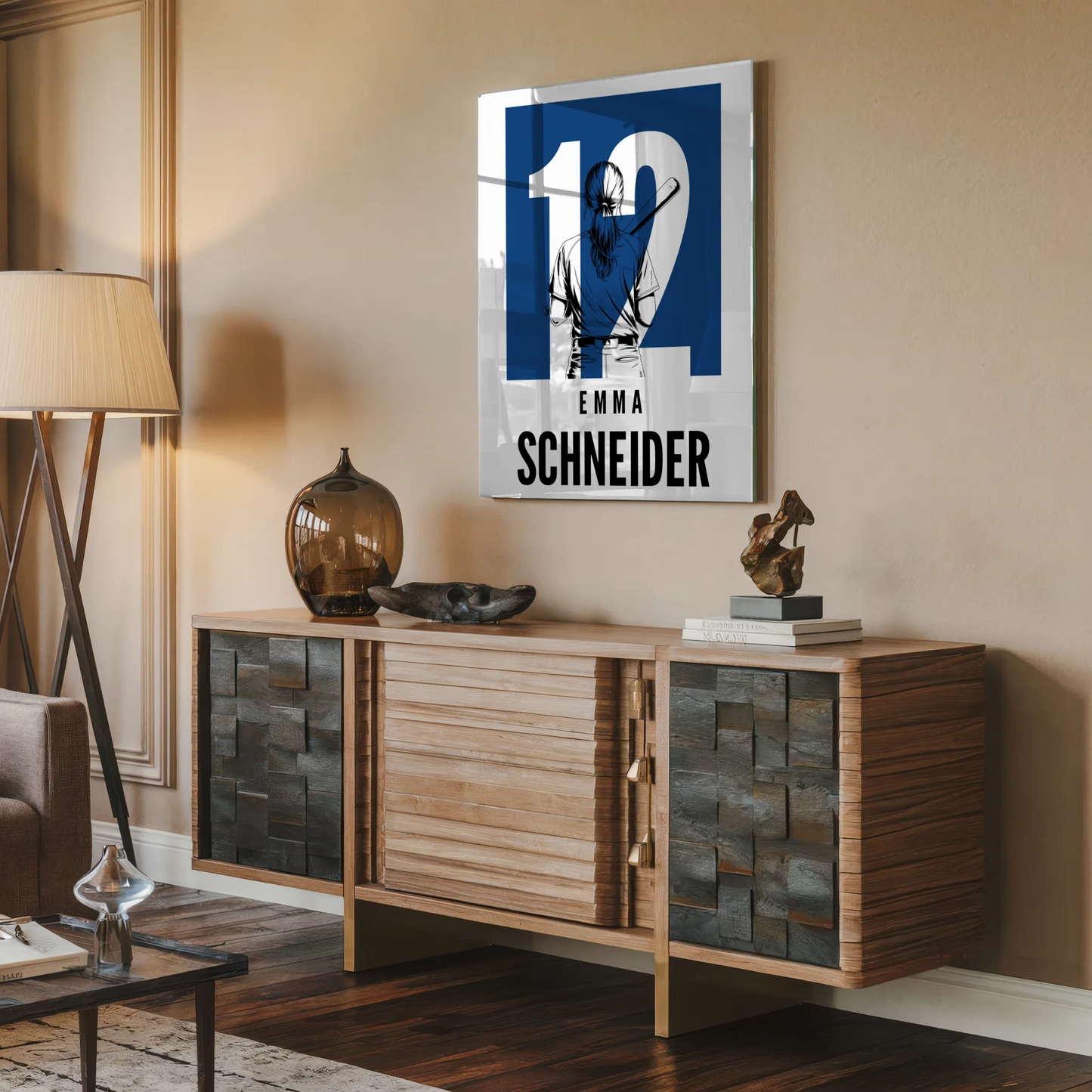 Personalisiertes Acrylglas Wandbild magnetisch Baseball Baseballspielerin Geschenk für Tochter