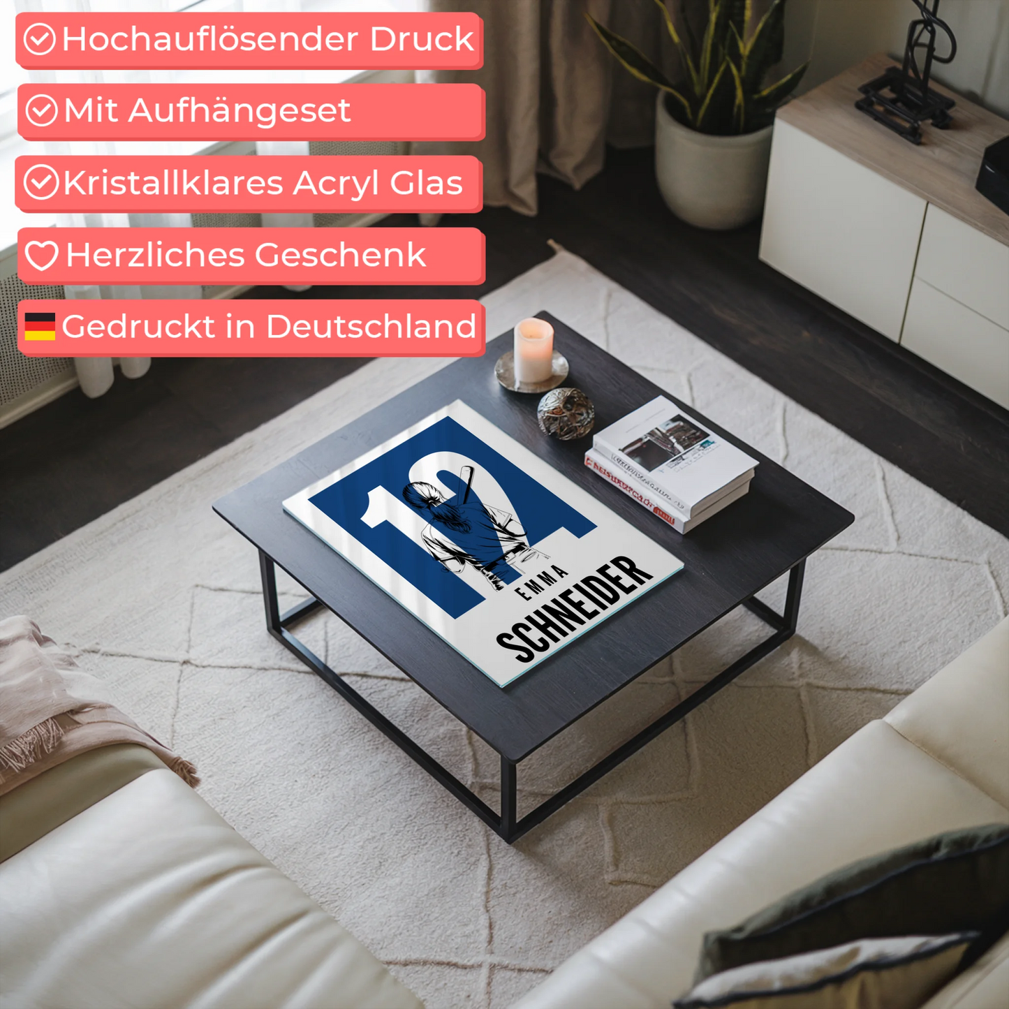 Personalisiertes Acrylglas Wandbild magnetisch Baseball Baseballspielerin Geschenk für Tochter