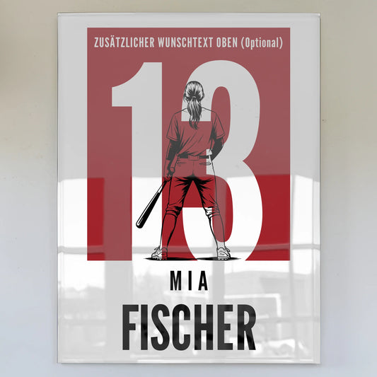 Personalisiertes Acrylglasbild Baseball Baseballspielerin Geschenk für Mädchen Turnier