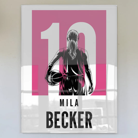 Acrylglas Wandbild Personalisiert Basketball Basketballerin Geschenk für Mädchen Turnier