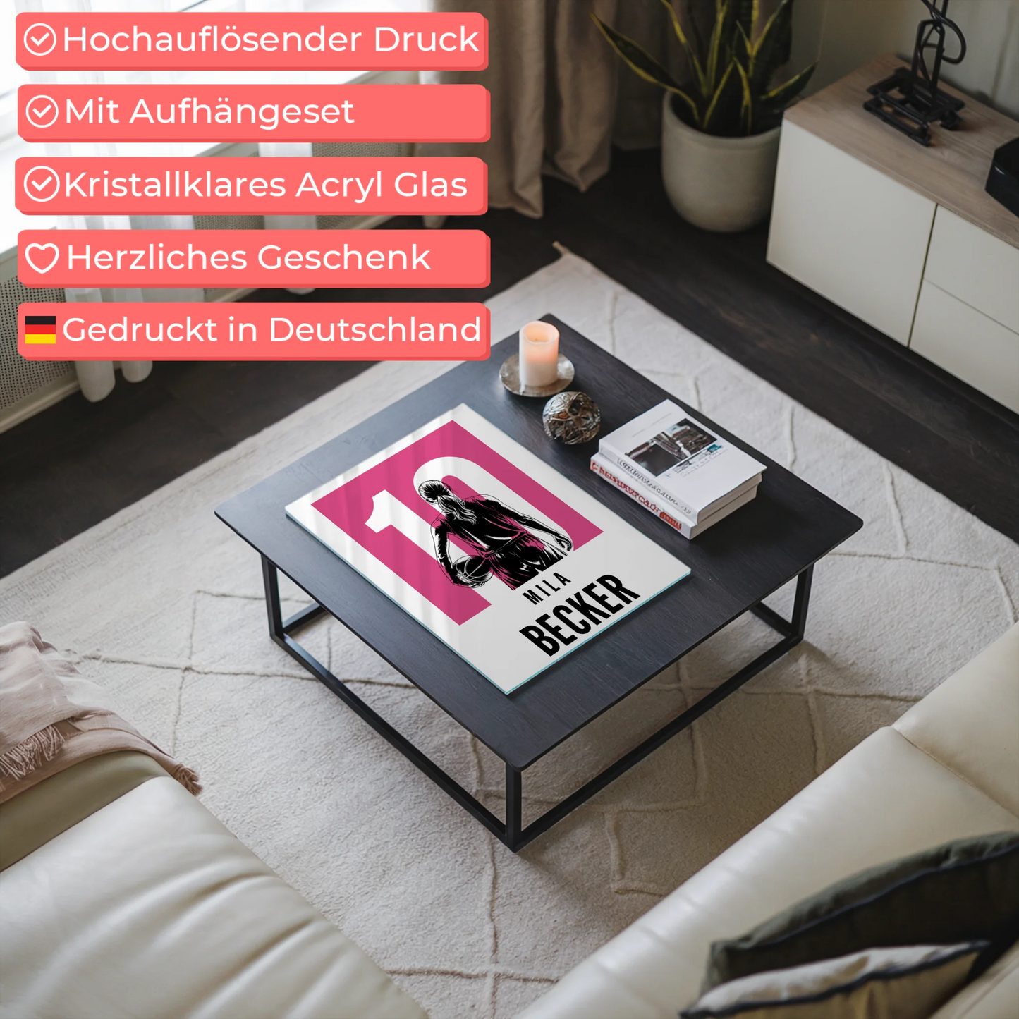 Acrylglas Wandbild Personalisiert Basketball Basketballerin Geschenk für Mädchen Turnier