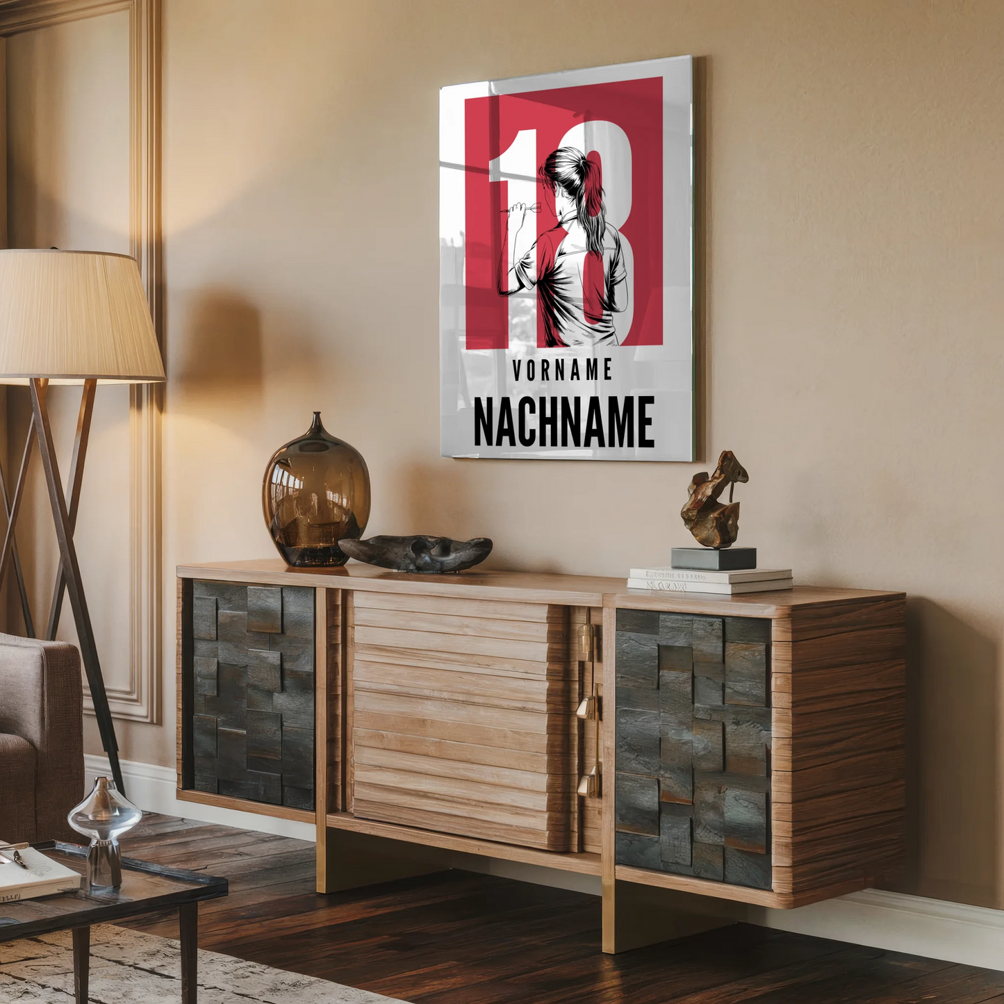 Acrylglasbild Personalisiert magnetisch Dart Dartspielerin Geschenk für Tochter