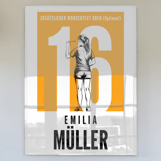 Acrylglas Bild Personalisiert magnetisch Dart Dartspielerin Geschenk für Mädchen Turnier