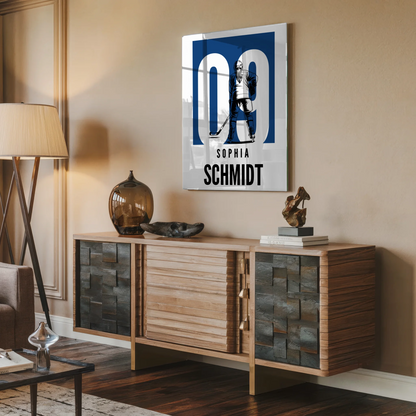 Acrylglas Wandbild Personalisiert magnetisch Eishockey Eishockeyspielerin Geschenk für Mädchen Turnier Urkunde