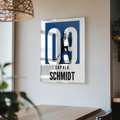 Acrylglas Wandbild Personalisiert magnetisch Eishockey Eishockeyspielerin Geschenk für Mädchen Turnier Urkunde