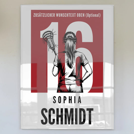 Personalisiertes Acrylglas Wandbild magnetisch Lacrosse Lacrossespielerin Geschenk für Tochter