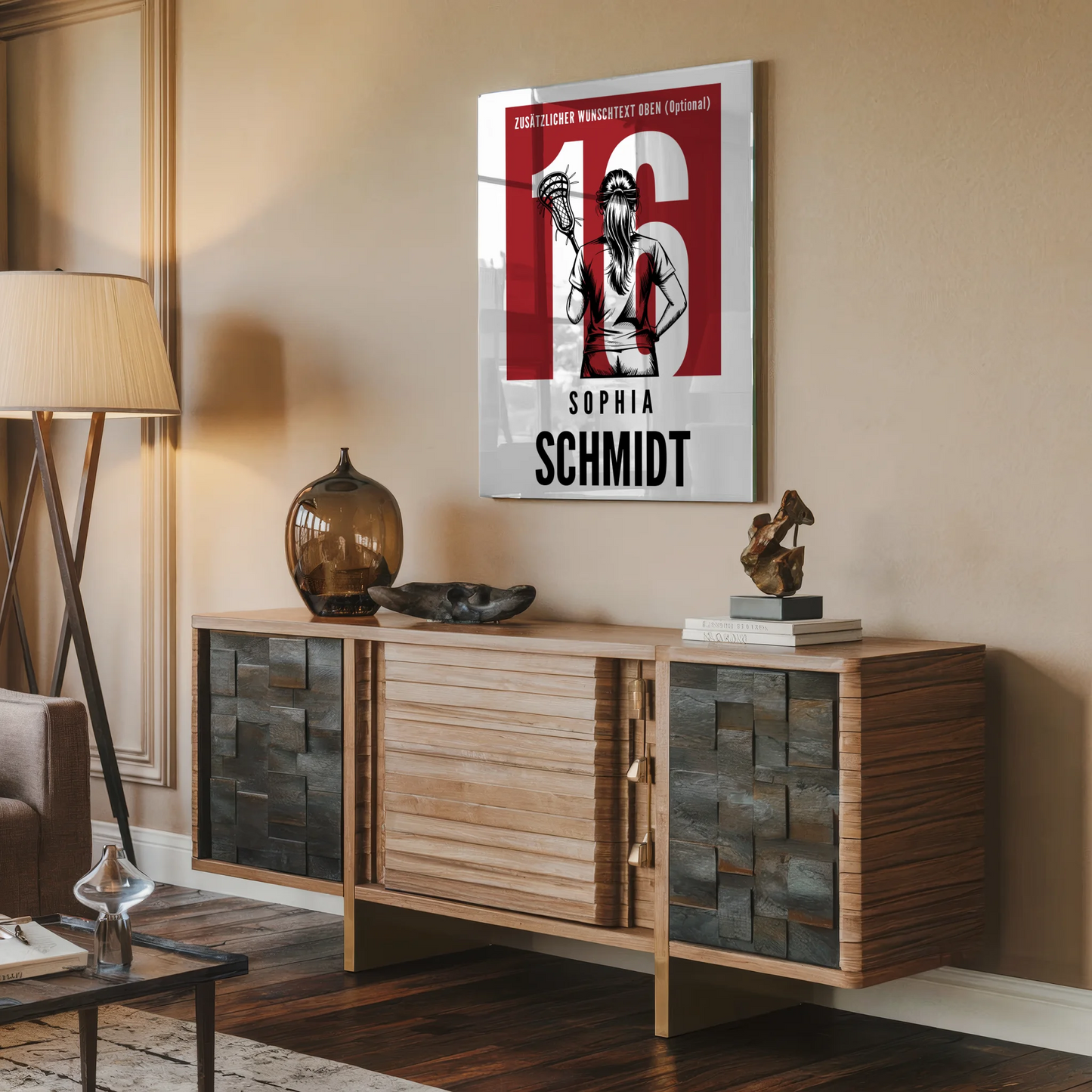 Personalisiertes Acrylglas Wandbild magnetisch Lacrosse Lacrossespielerin Geschenk für Tochter