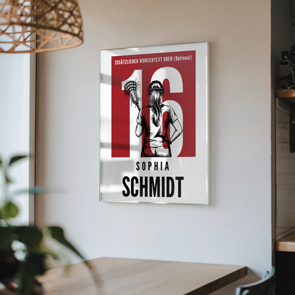 Personalisiertes Acrylglas Wandbild magnetisch Lacrosse Lacrossespielerin Geschenk für Tochter