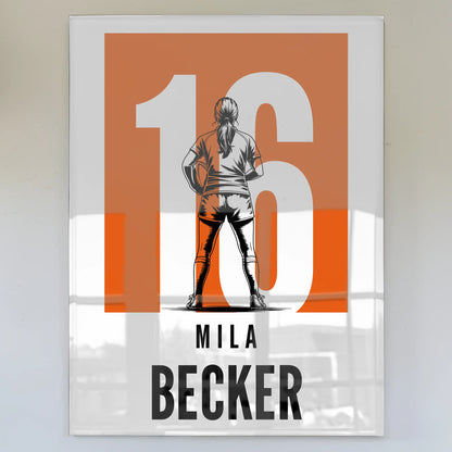 Personalisiertes Acrylglas Wandbild Rugby Rugbyspielerin Geschenk für Mädchen Turnier Urkunde