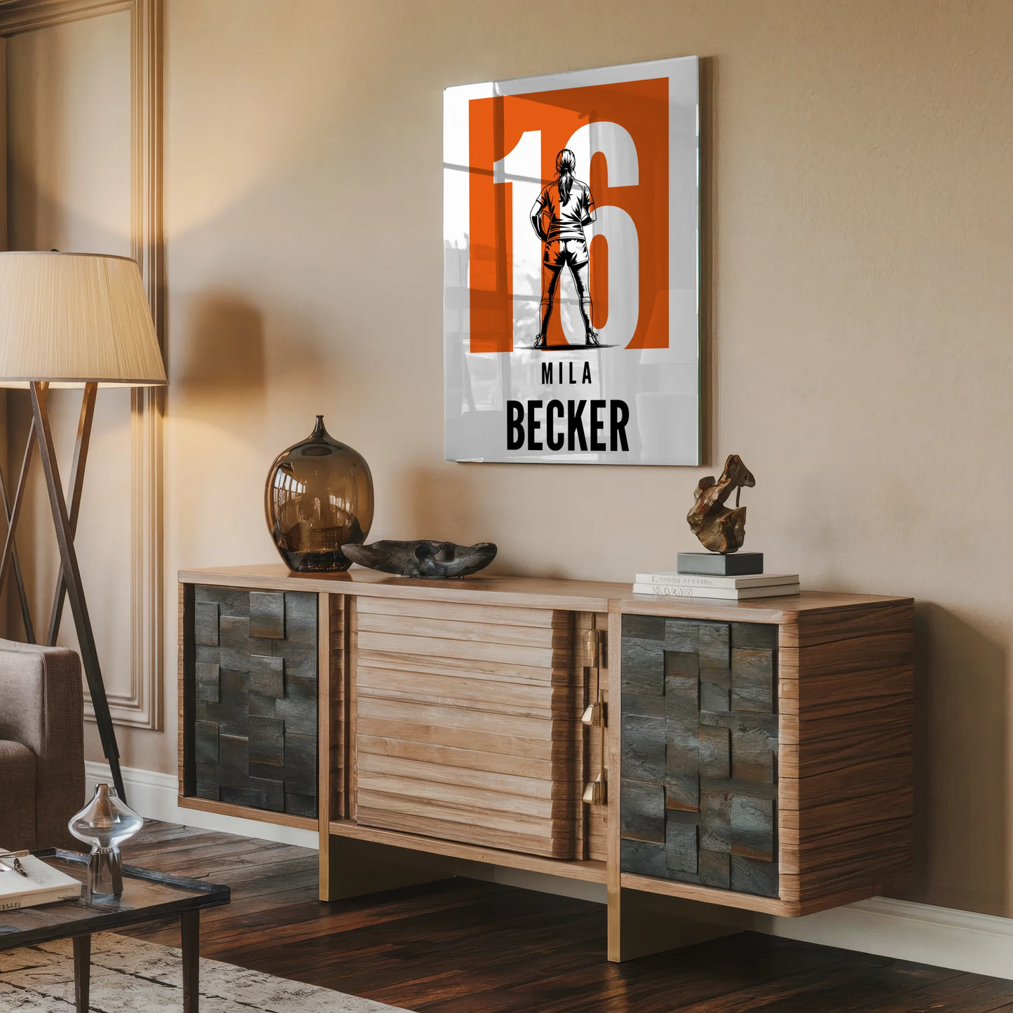 Personalisiertes Acrylglas Wandbild Rugby Rugbyspielerin Geschenk für Mädchen Turnier Urkunde