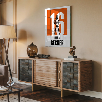 Personalisiertes Acrylglas Wandbild Rugby Rugbyspielerin Geschenk für Mädchen Turnier Urkunde