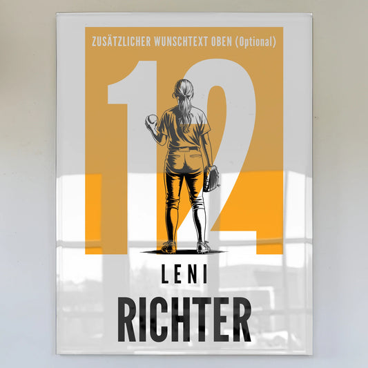 Acrylglasbild Personalisiert magnetisch Softball Softballspielerin Geschenk für Tochter
