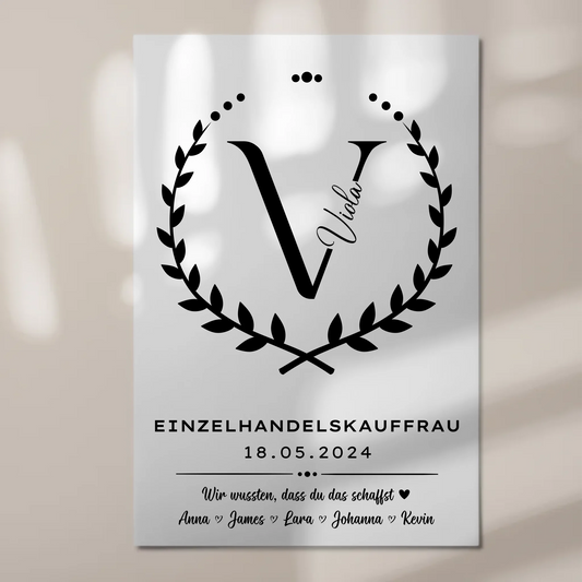 Ausbildungsabschluss Geschenk Einzelhandelskauffrau Fotoboard Magnet Wandbild