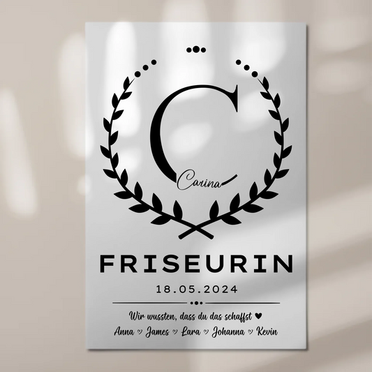 Geschenk Abschluss Ausbildung Friseurin Fotoboard Magnet Wandbild