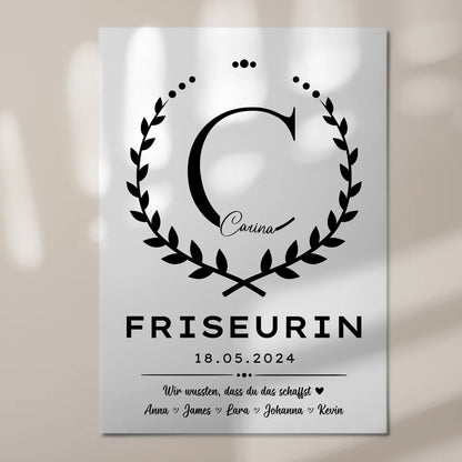 Geschenk Abschluss Ausbildung Friseurin Fotoboard Magnet Wandbild