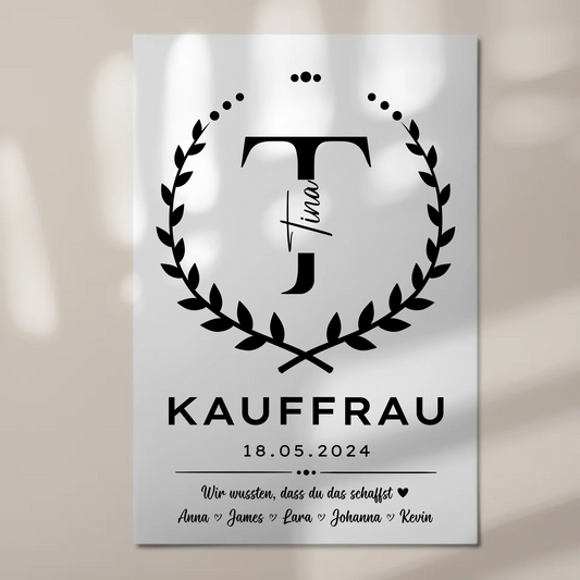 Geschenk Abschluss Ausbildung Kauffrau Magnet Wandbild Fotoboard