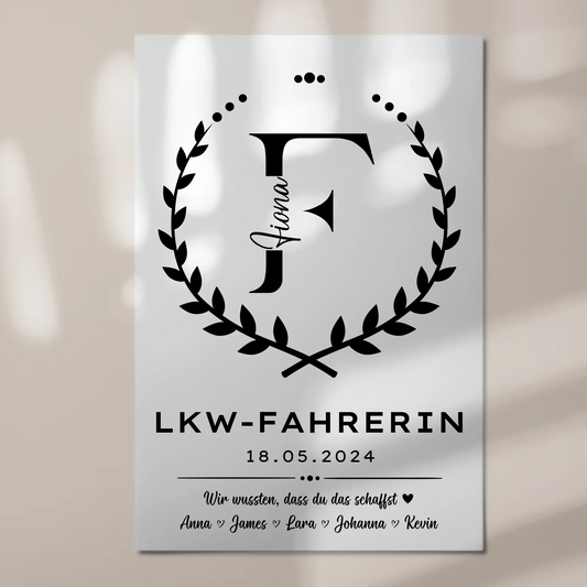 Ausbildungsabschluss Geschenk LKW-Fahrerin Fotoboard Magnetisch