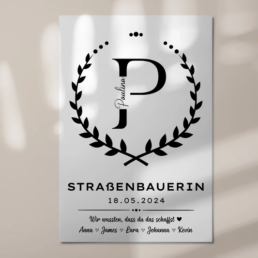 Ausbildungsabschluss Geschenk Straßenbauerin Magnet Wandbild Fotoboard