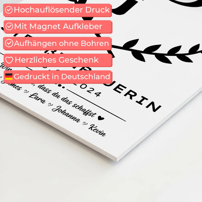 Ausbildungsabschluss Geschenk Straßenbauerin Magnet Wandbild Fotoboard