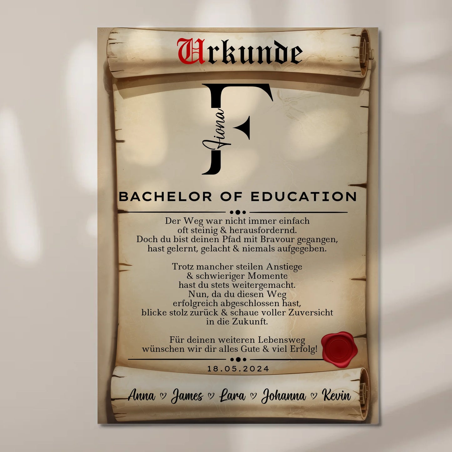 Urkunde Fotoboard Magnet Wandbild Geschenk Zum Bestandenen Bachelor Bachelor Of Education