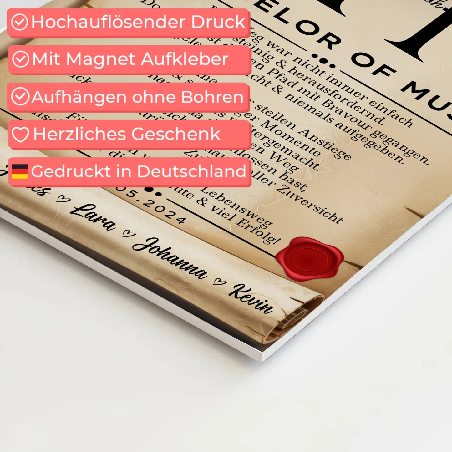 Urkunde Fotoboard Geschenk Zum Bachelorabschluss Bachelor Of Music