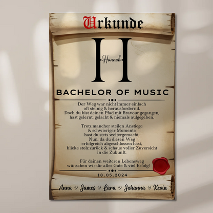 Urkunde Fotoboard Geschenk Zum Bachelorabschluss Bachelor Of Music