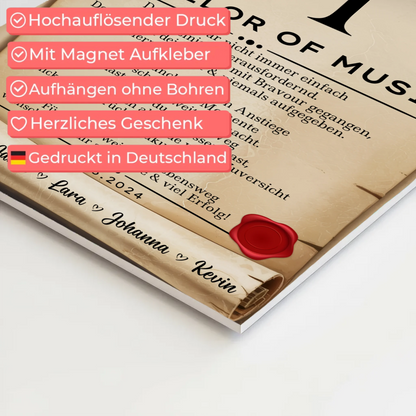 Urkunde Fotoboard Geschenk Zum Bachelorabschluss Bachelor Of Music